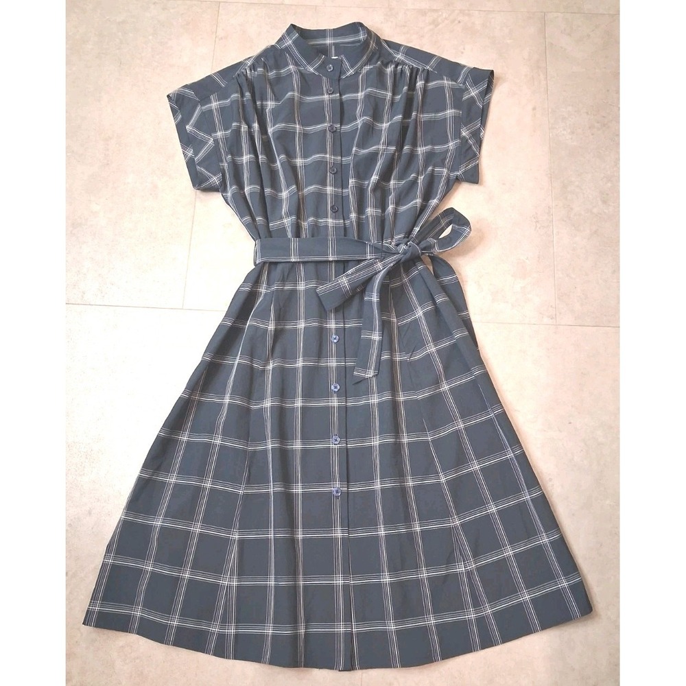 Calvin Klein Plaid Midi Dress Size 10 Office Workwear Casual - Picture 2 of 11